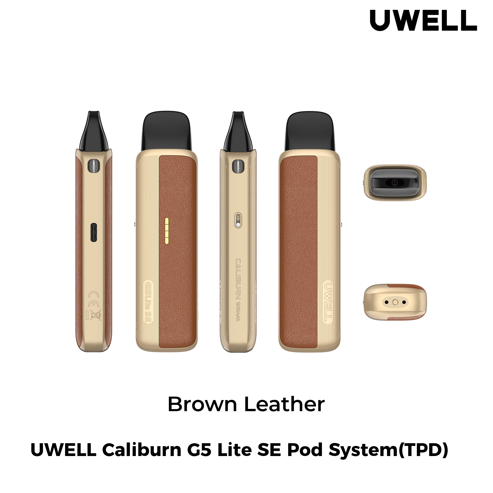 Uwell Caliburn G5 Lite SE Brown Leather – alle Ansichten