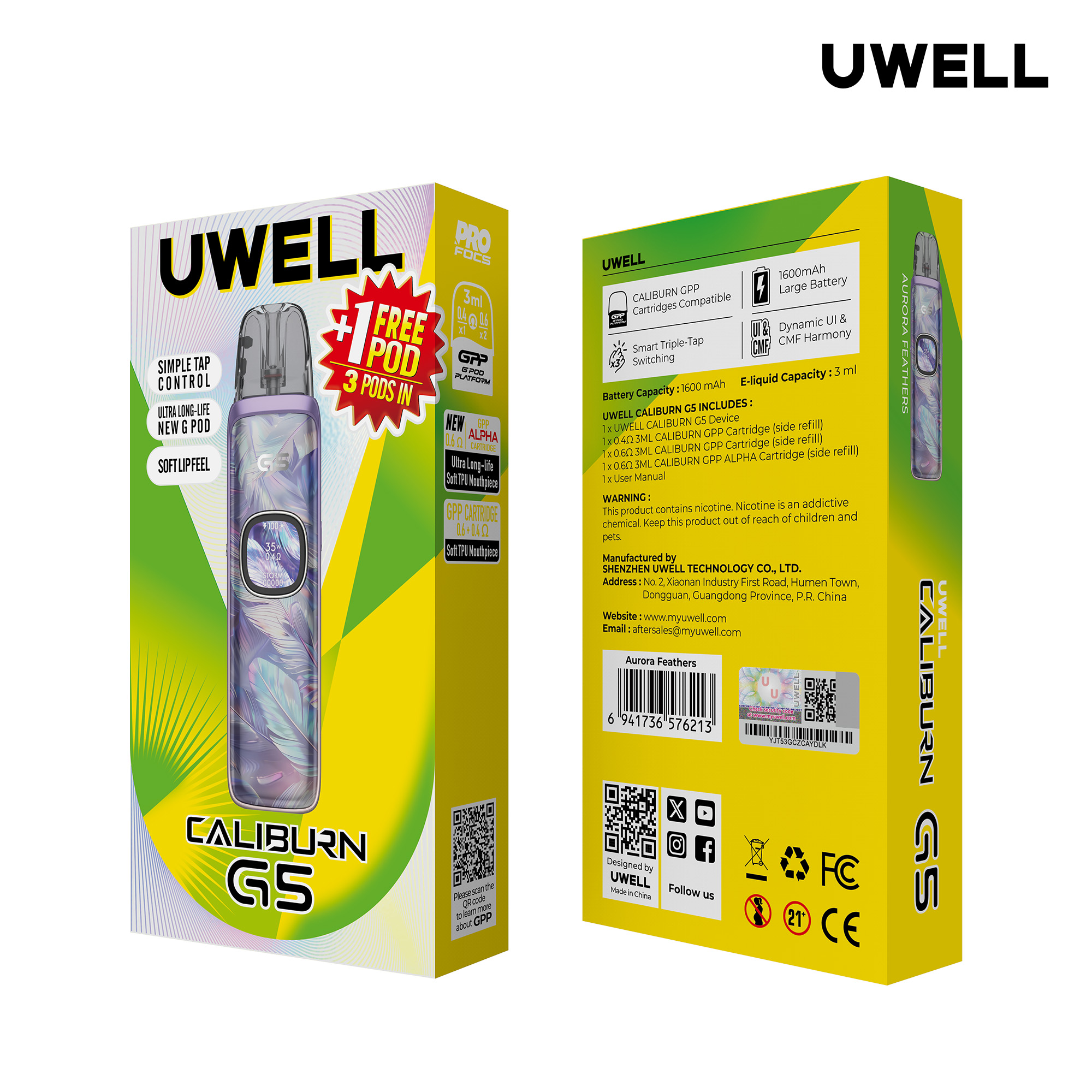 Uwell Caliburn G5 Aurora Feathers – Originalverpackung