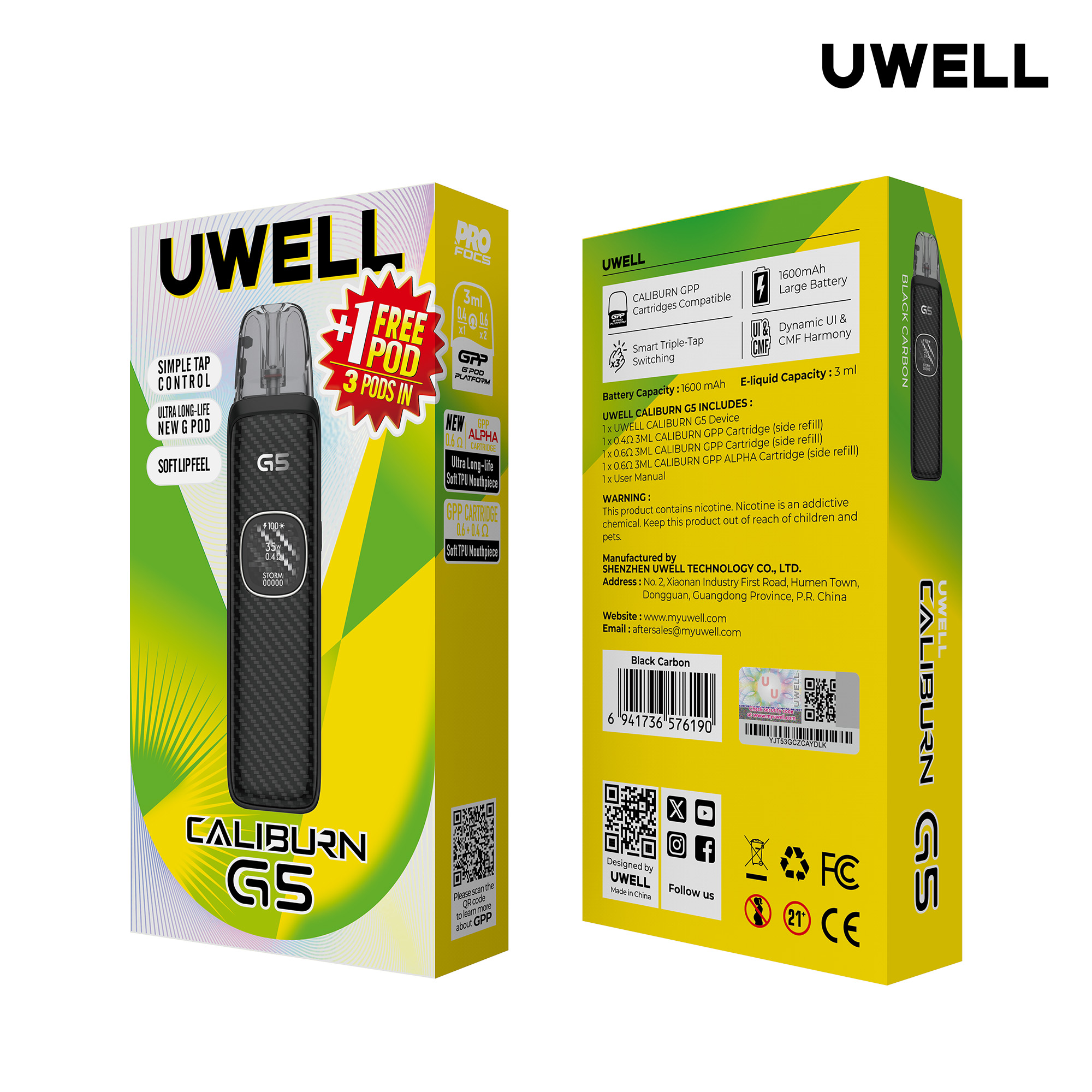 Uwell Caliburn G5 Black Carbon – Originalverpackung