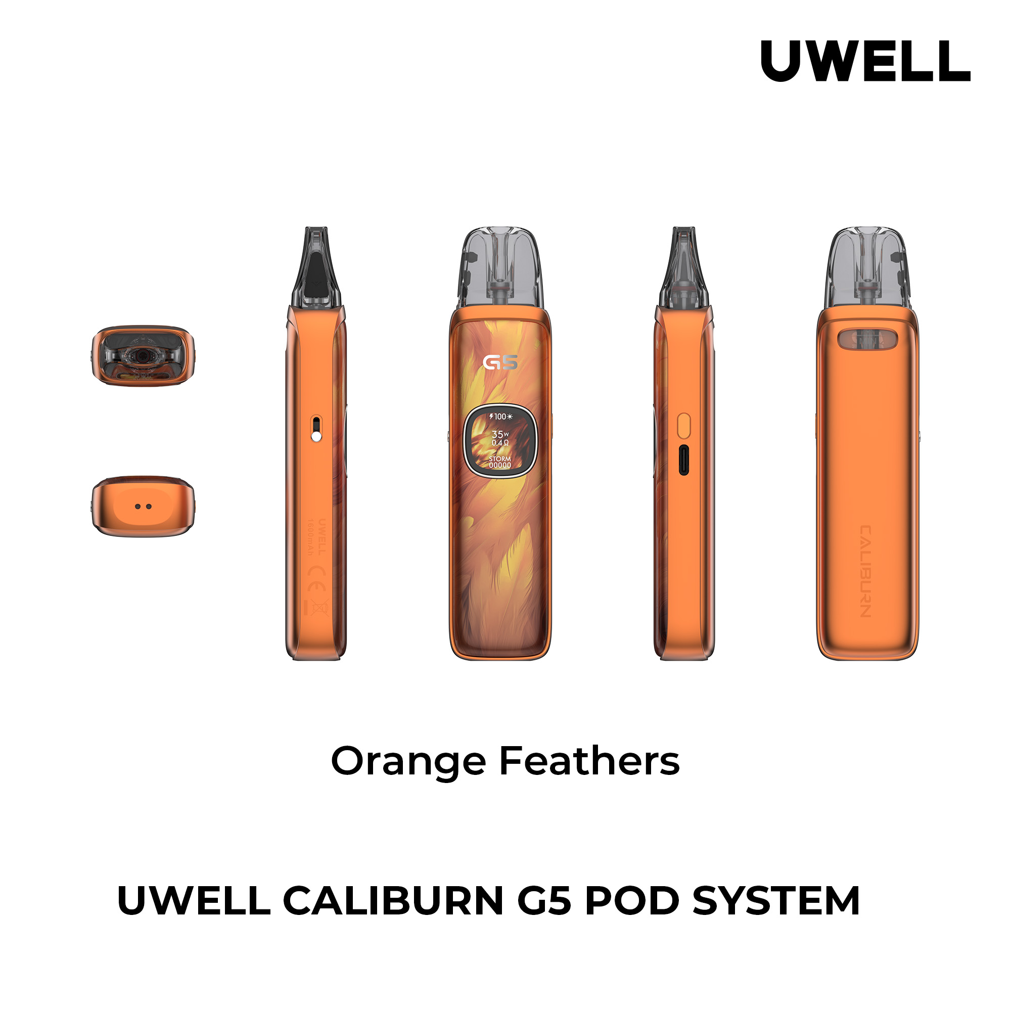 Uwell Caliburn G5 Orange Feathers – alle Ansichten