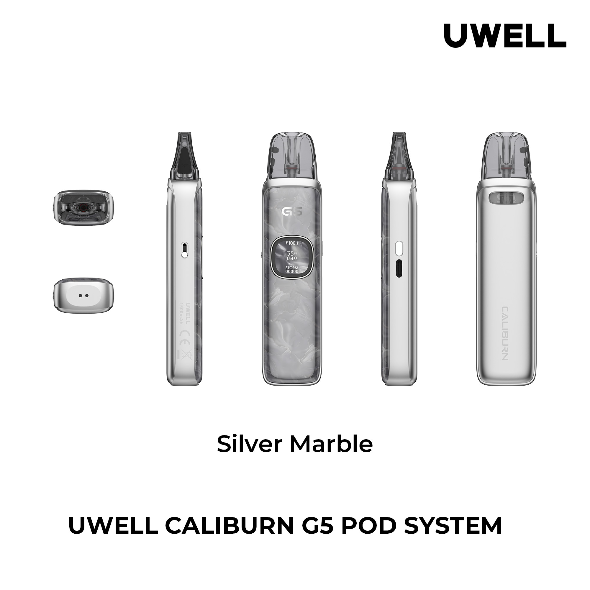 Uwell Caliburn G5 Silver Marble – alle Ansichten