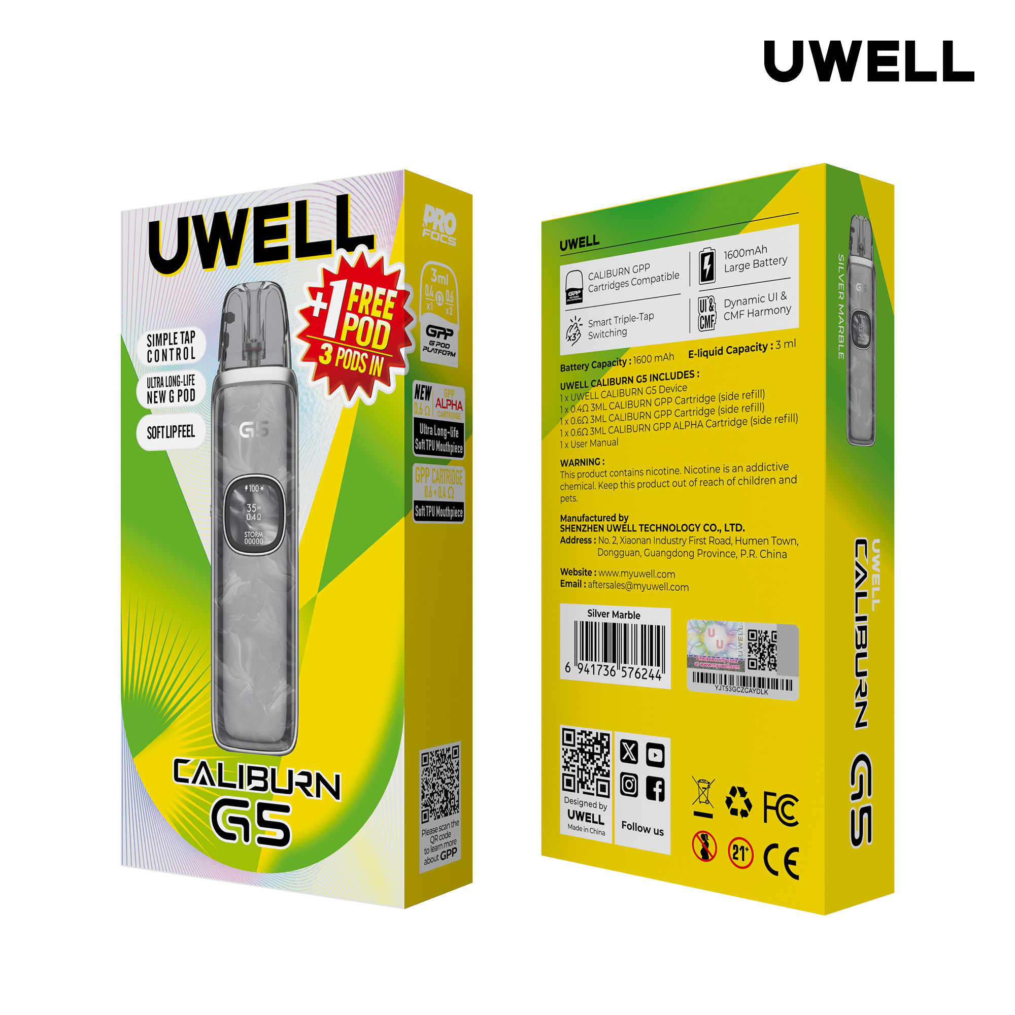 Uwell Caliburn G5 Silver Marble – Originalverpackung