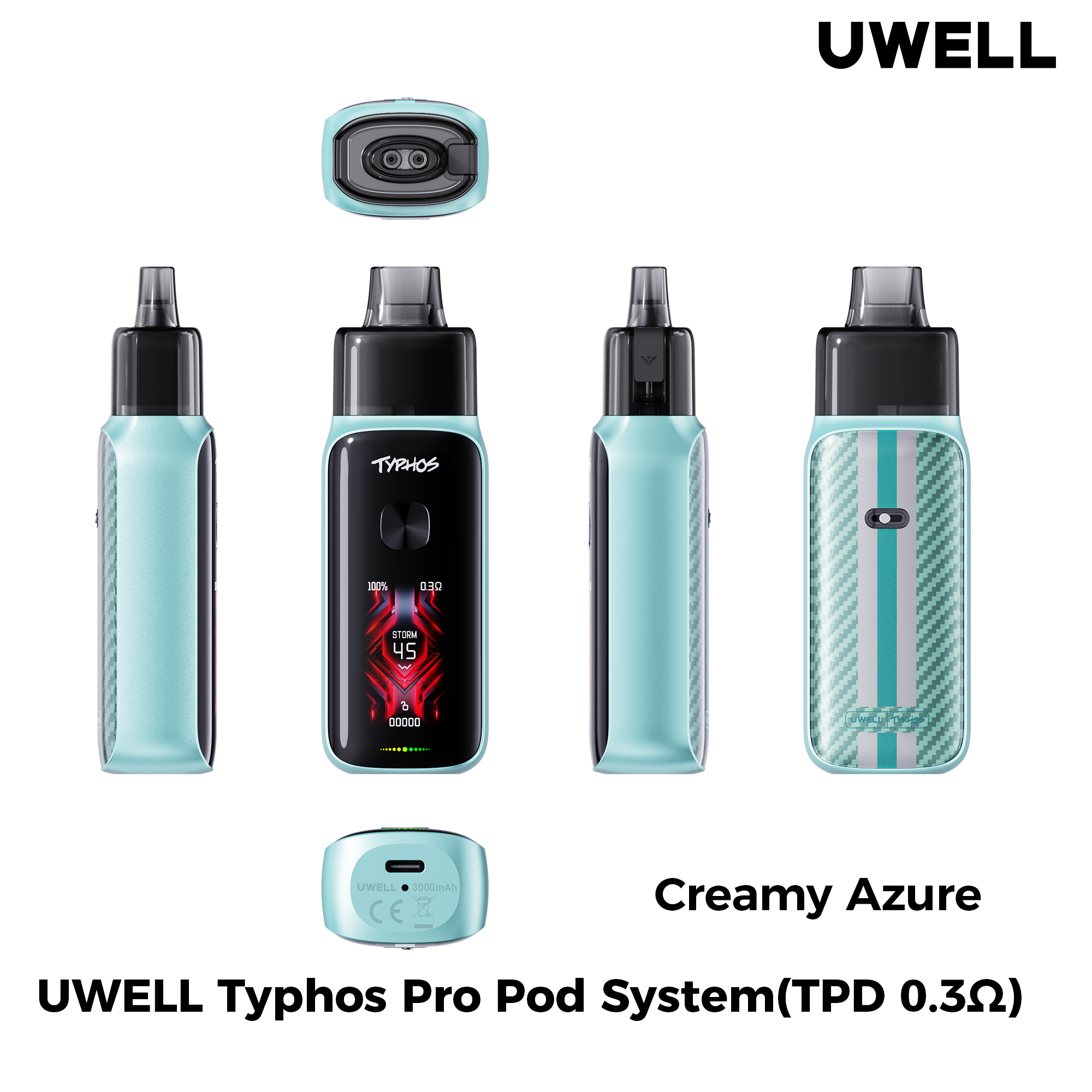Uwell Typhos Pro Creamy Azure – alle Ansichten