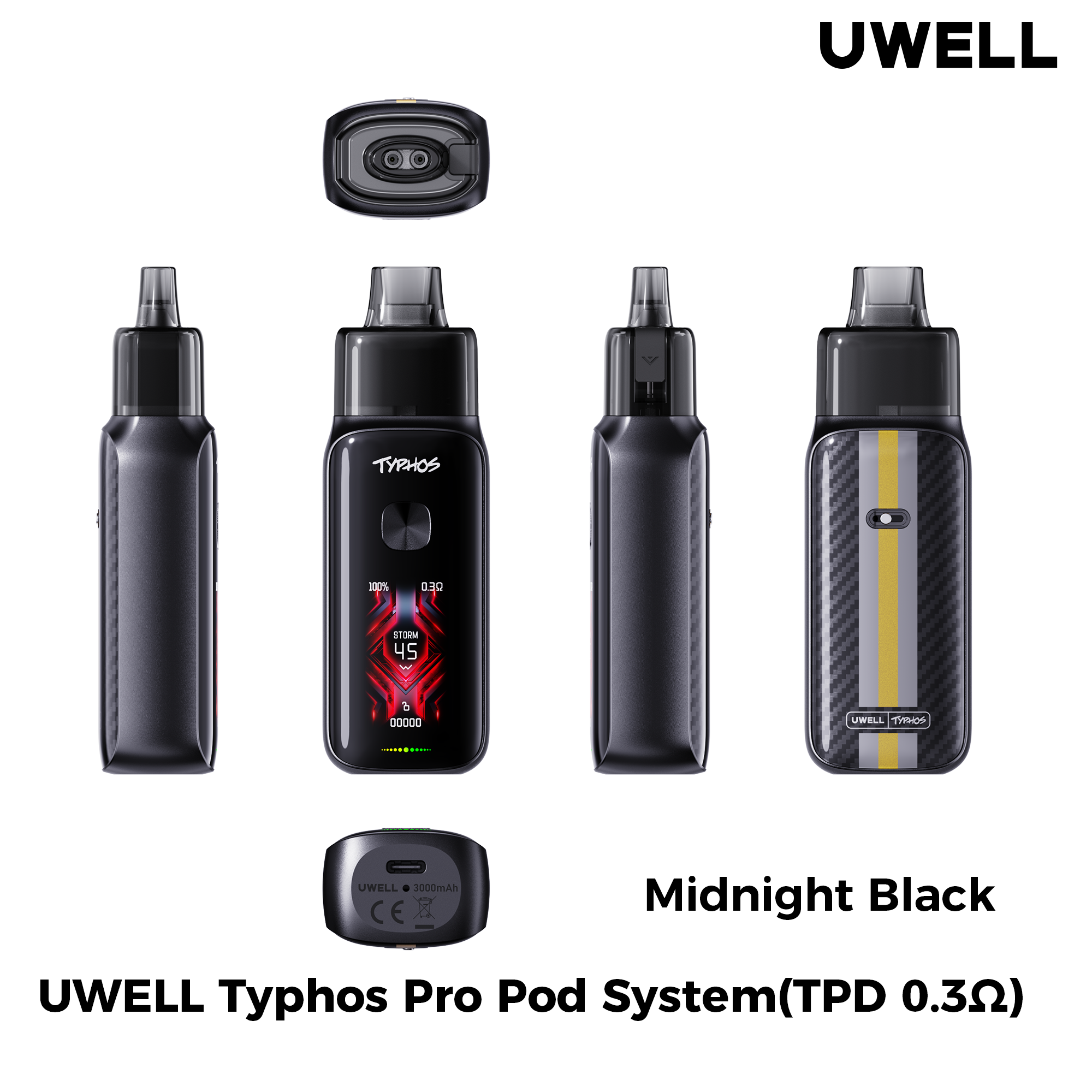 Uwell Typhos Pro Midnight Black – alle Ansichten