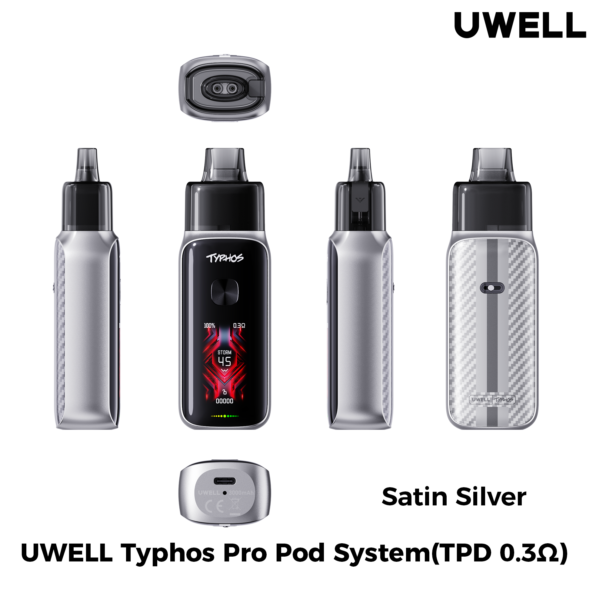 Uwell Typhos Pro Satin Silver – alle Ansichten